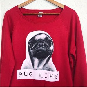 NWT PUG LIFE RED LONG SLEEVE FRENCHIE GRAPHIC TEE